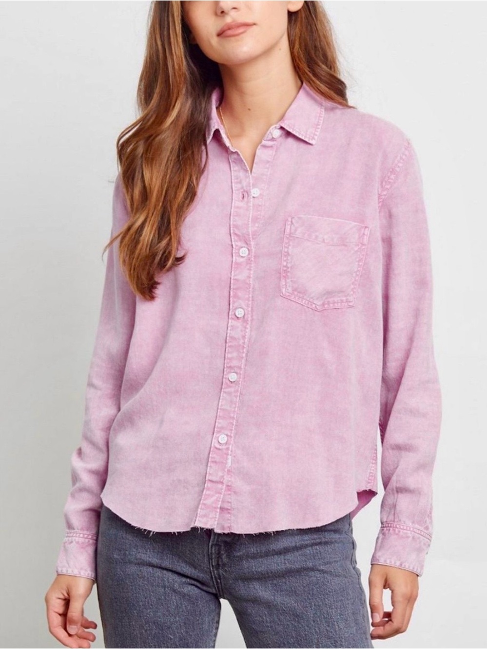 Rails Ingrid Raw Pink Acid Wash Button Front Lyocell Linen Shirt Quiet Luxury